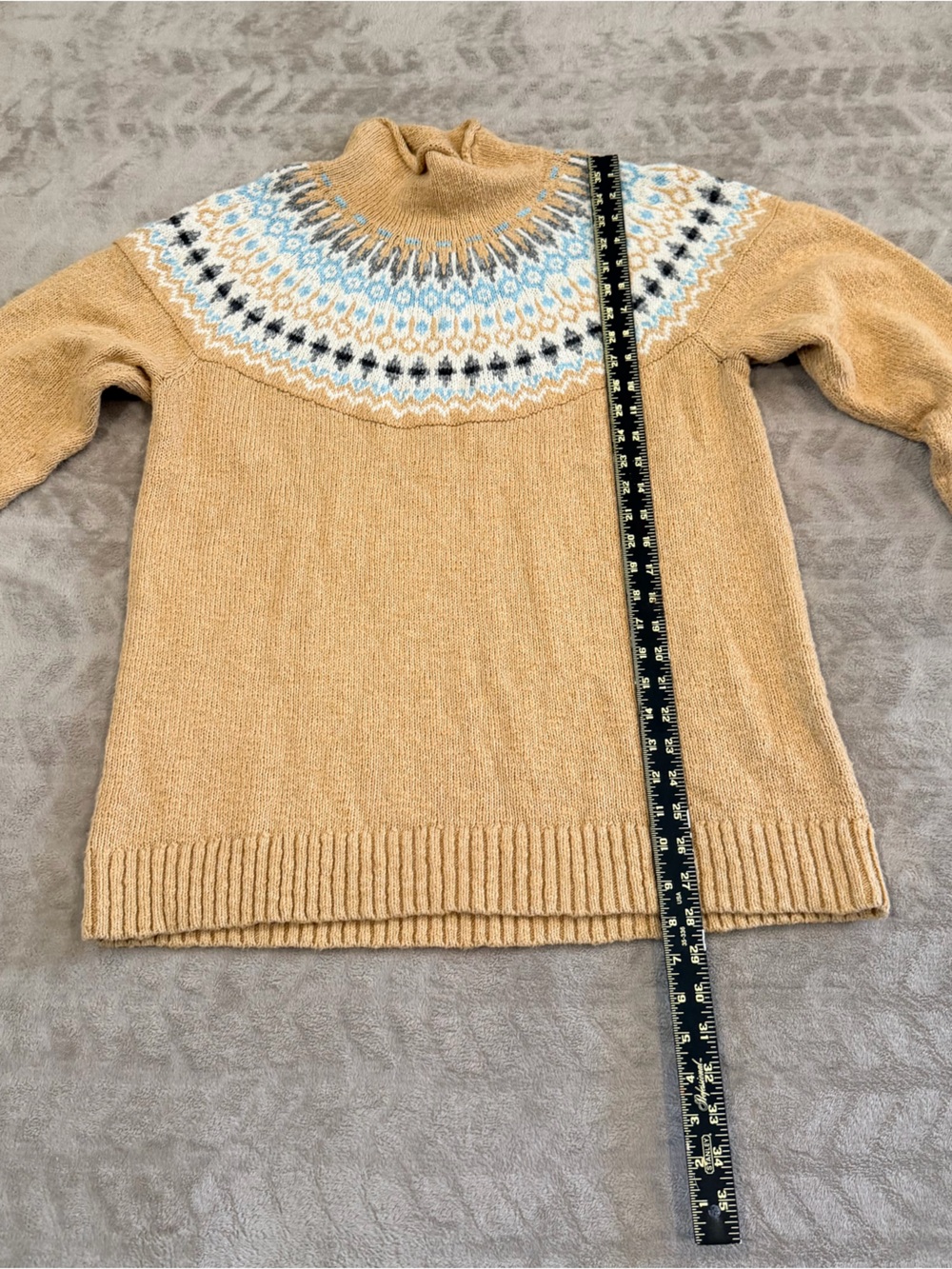 L.L.Bean Nordic Fair Isle Tan Mock Neck Cotton Sweater XL - Picture 4 of 7
